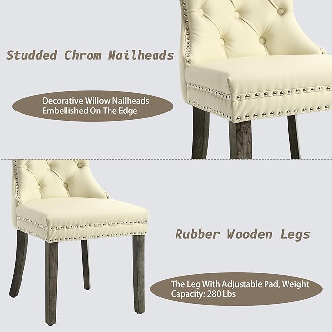 KCC Faux Leather Dining Chairs Set of 6, Upholstered High-end Tufted Dining