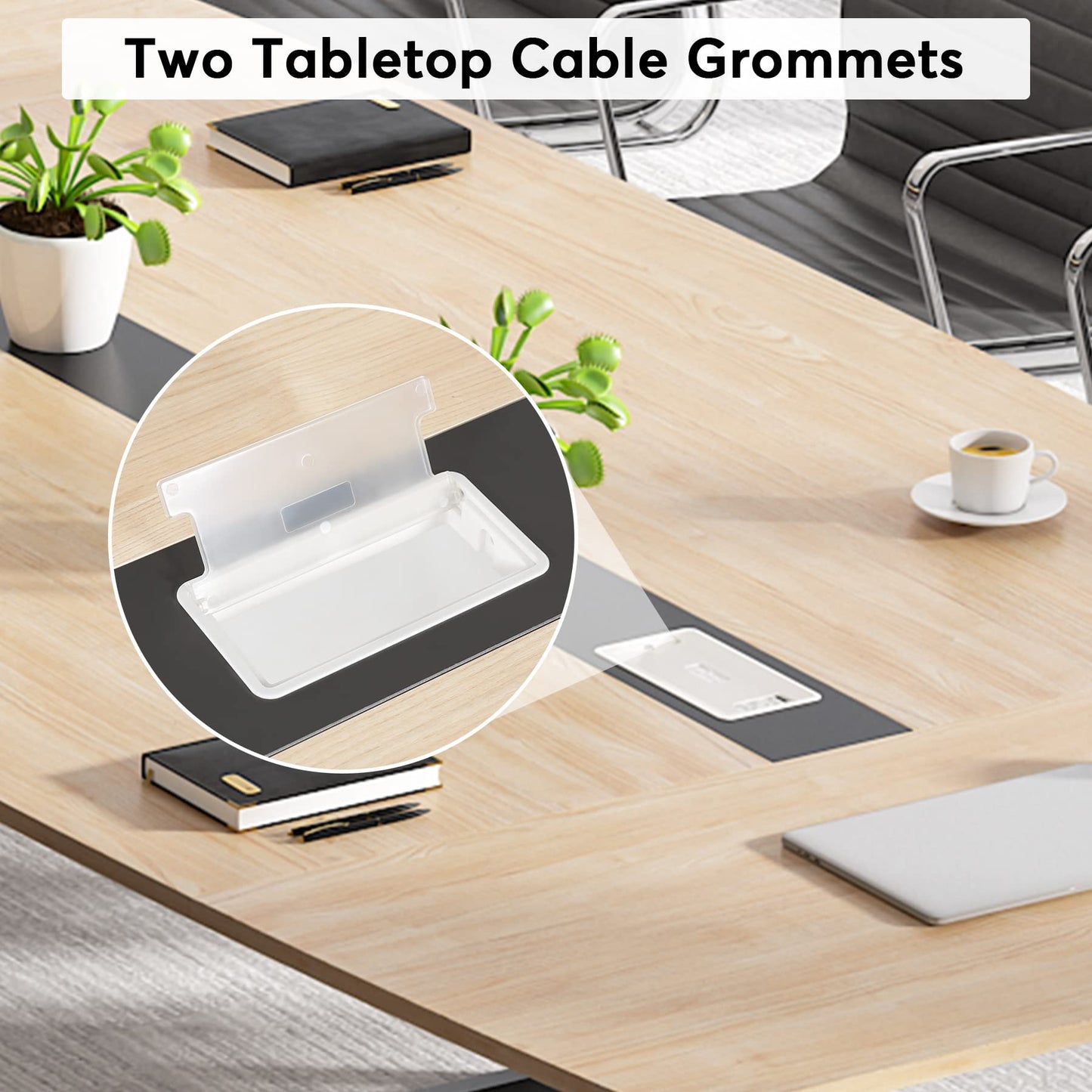 Tribesigns 8FT Conference Table, 94.48L x 47.21W x 29.52H Inches Boat Shaped Meeting Table with Rectangle Grommet, Modern Seminar Boardroom Table for Office Conference Room (Light Wood Grain, 8ft)