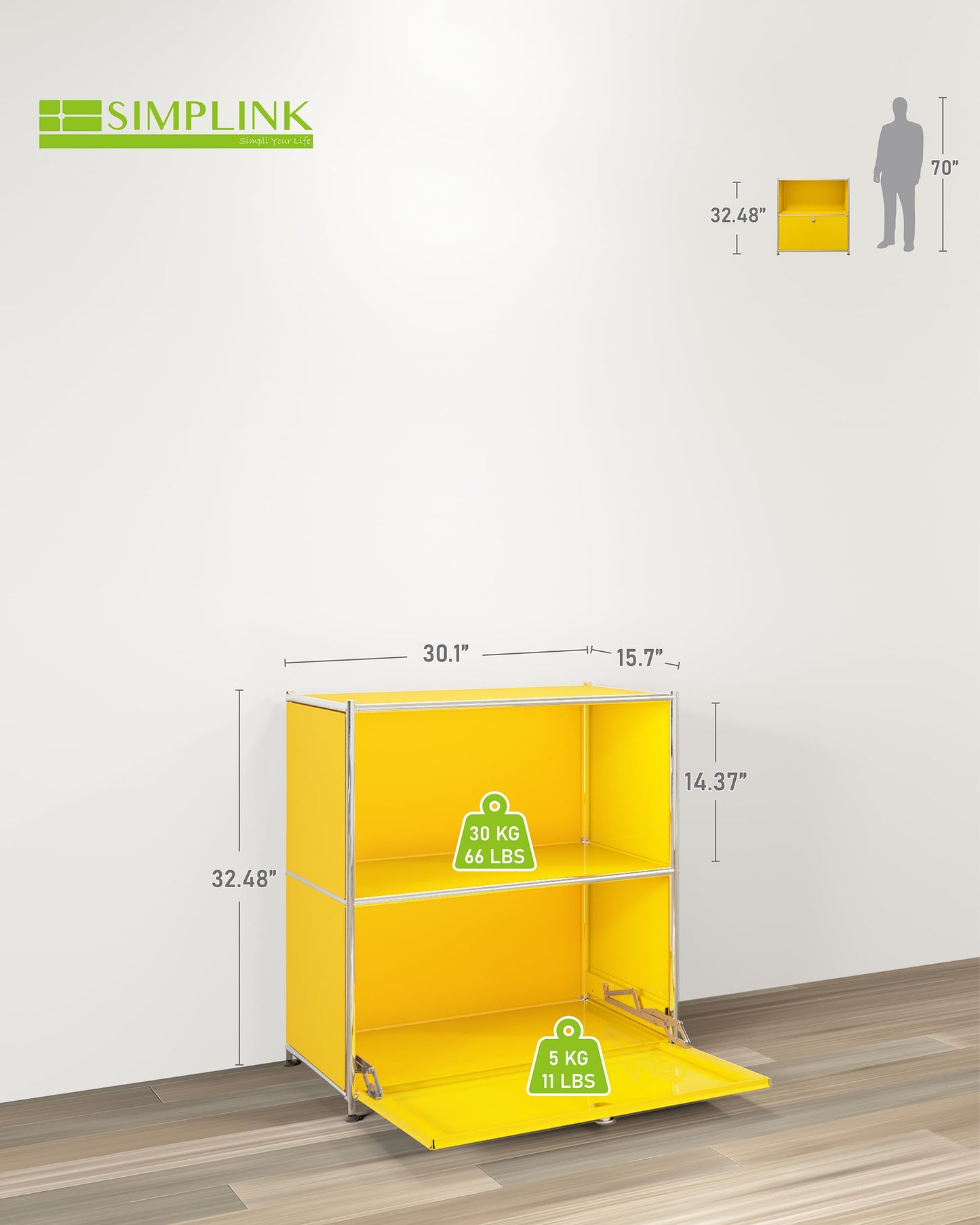 Simplink 32.5-Inch Flip-Top Storage Cabinet with Detachable Wheels, Metal Side Table and Small Sideboard Cabinet for Living Room, Bedroom, Office, Orange