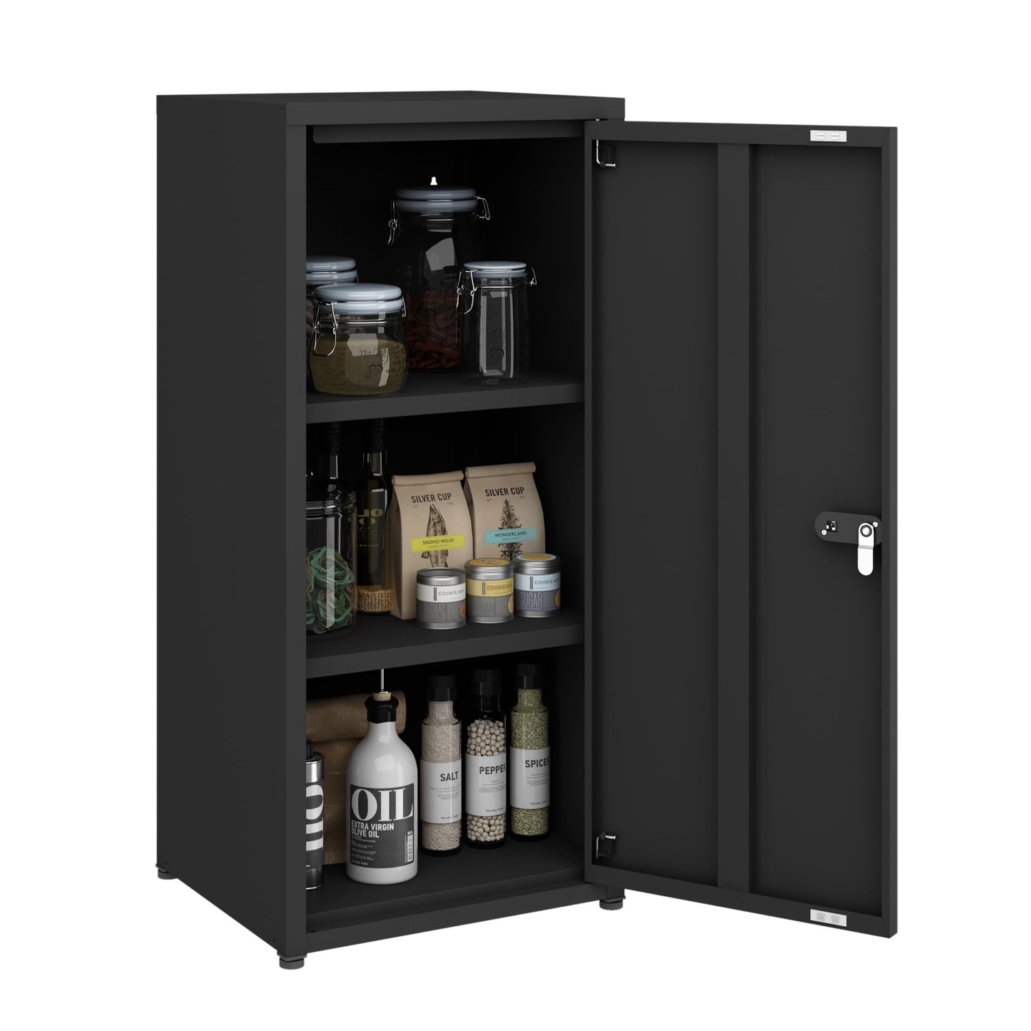 MIOCASA Metal Storage Cabinet with Lock, 3 Adjustable Shelves Single Door Steel Locker for Home, Office & Garage (Black)
