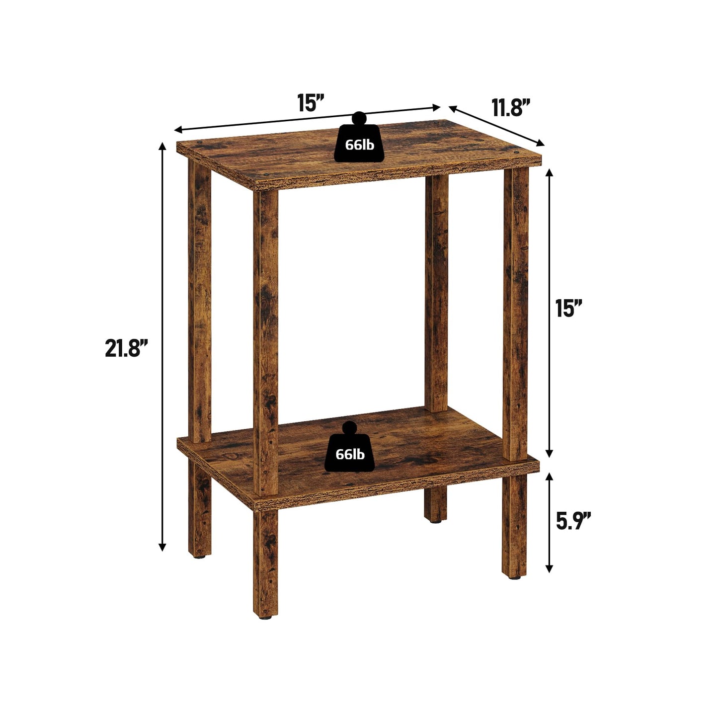TUTOTAK End Table, Side Table, Nightstand, 2-Tier Storage Shelf, Sofa Side Table for Small Space, Living Room, Bed Room, Brown TB01BB034C