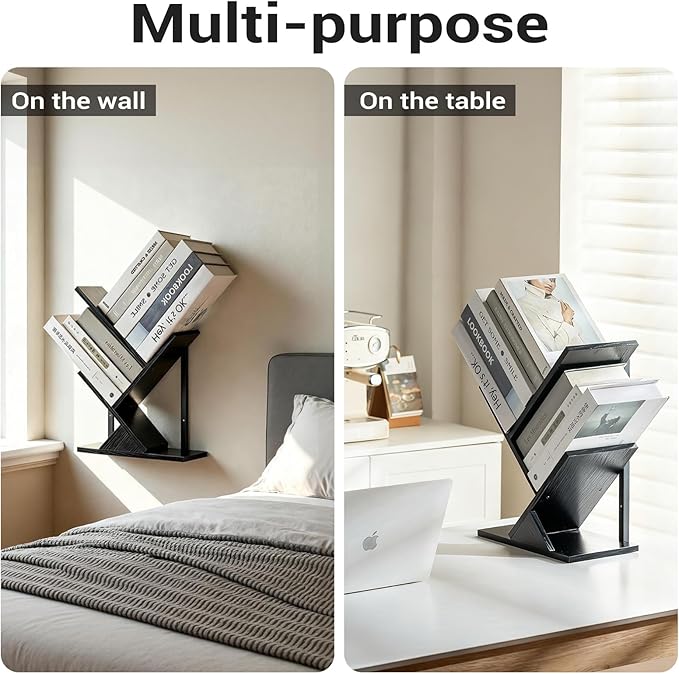 3 Tier Small Tree Bookshelf Black Floating Book Shelves