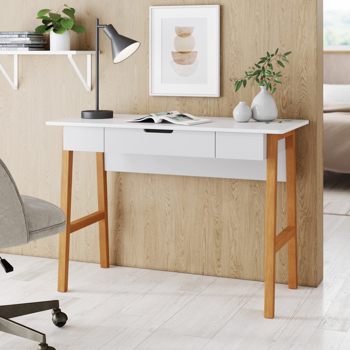 Nathan James 51101 Telos Home Office Computer Desk with Drawer, 42" White/Brown
