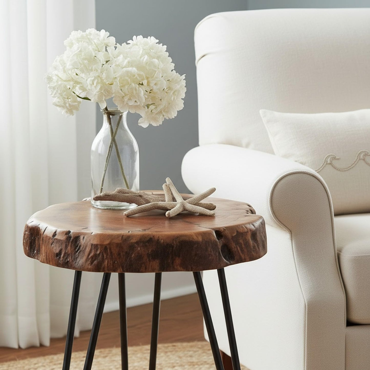 WELLAND Unique Shape Date Tree End Table Live Edge Side Table Plant Stand for Living Room Bedroom Home Office Patio 13" W x 12" D x 16" H