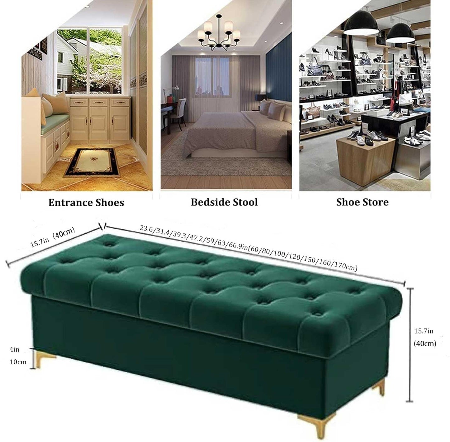 MSHOSAC Velvet Storage Bench Ottoman for Bedroom Brown Footrest & Shoe Rack 60x40x40cm Stylish Furniture for Home Hotel & Clothing Store Perfect for Modern Interiors