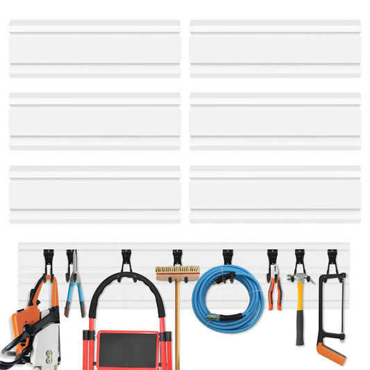 COLCUT 6PCS Slatwall Panel, Slat Wall Paneling System for Garage, PVC Garage Wall Organizer 6"x24", Slatwall Board for Workshop Organization, Retail Display, Easy Installation,White