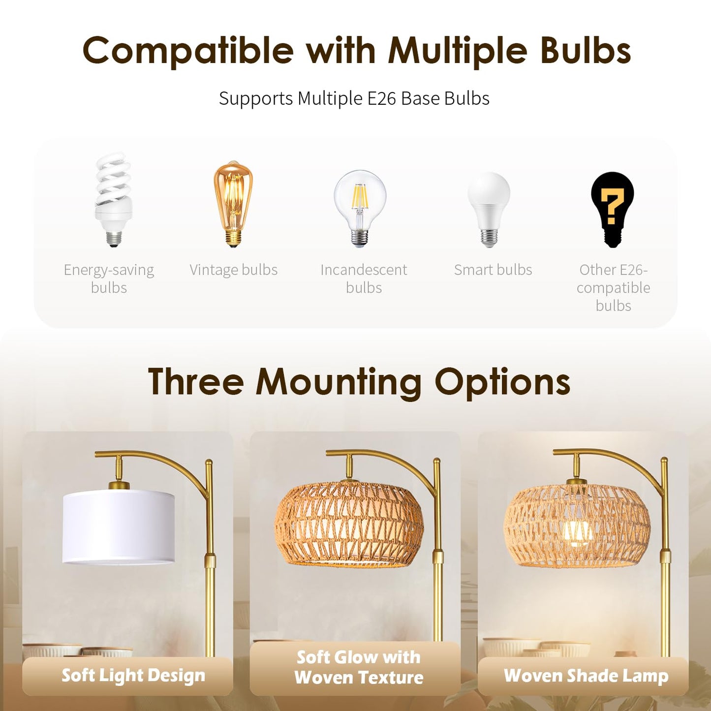 DRAWNCAT Gold Boho Rattan Floor Lamp w/Remote, Dimmable (2700K - 6000K), 2 - in - 1 Wicker & Fabric Shade, Adjustable 165-172cm for Living Room & Bedroom