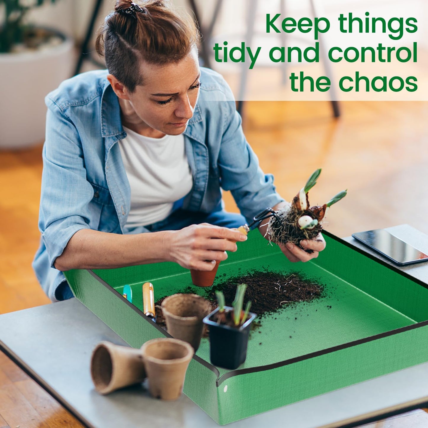 AltarreT Repotting Mat for Indoor Plant Transplanting and Mess Control, 26'' x 26'' Waterproof Potting Succulent Tray Portable Gardening Mat Gift for Plant Lovers