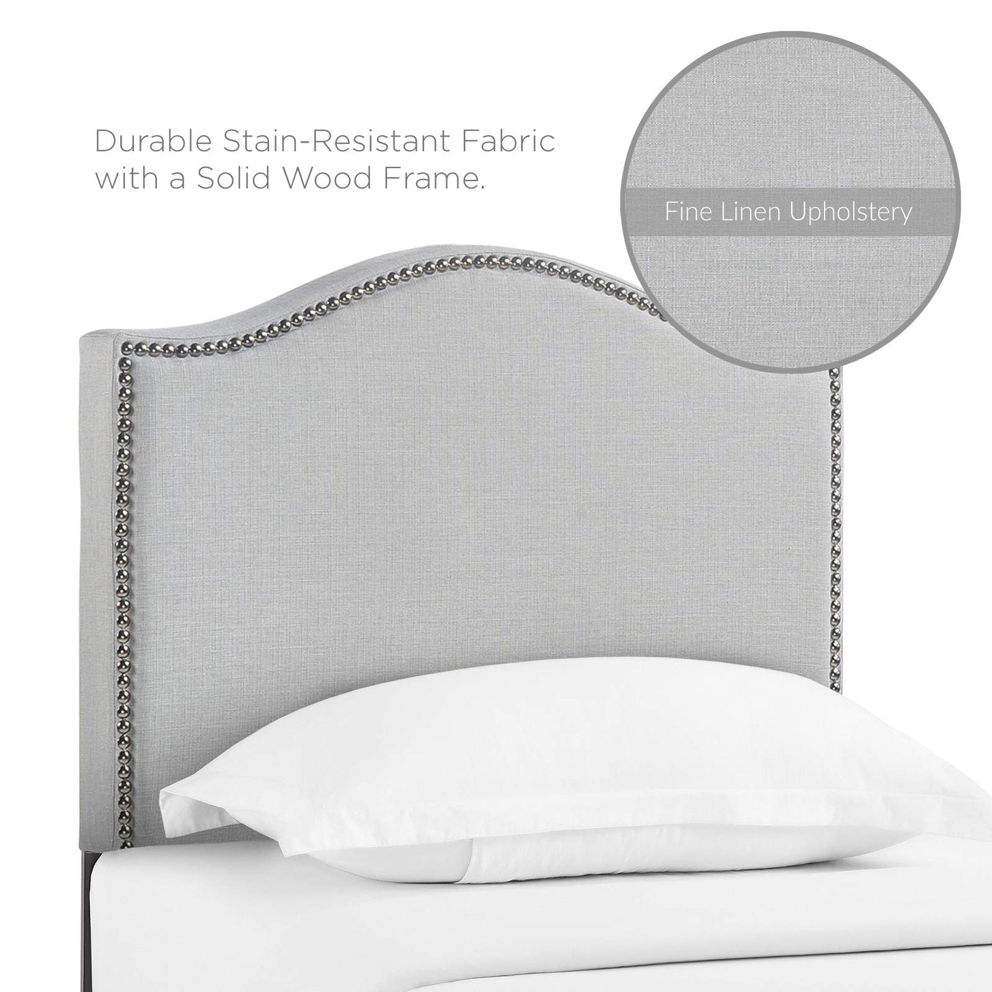 Modway Curl Linen Fabric Upholstered Twin Headboard with Nailhead Trim and Curved Shape in Gray,MOD-5209-GRY,Sky Gray