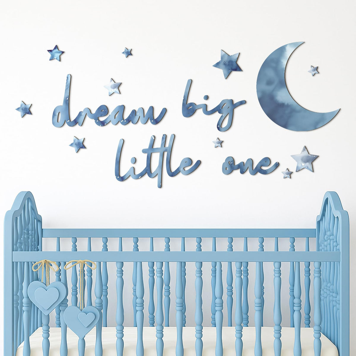 Briwooody 15 Pcs Moon and Stars Nursery Decor Dream Big Little One Wall Decor Boho Neutral Babyroom Wall Art Nursery Sign for Boys Girls Bedroom Home Farmhouse Living Playroom (Blue)