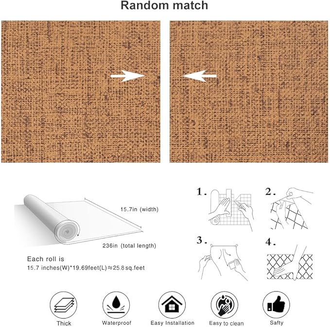 Brown Contact Paper Textured Beige Grasscloth Wallpaper Peel and Stick