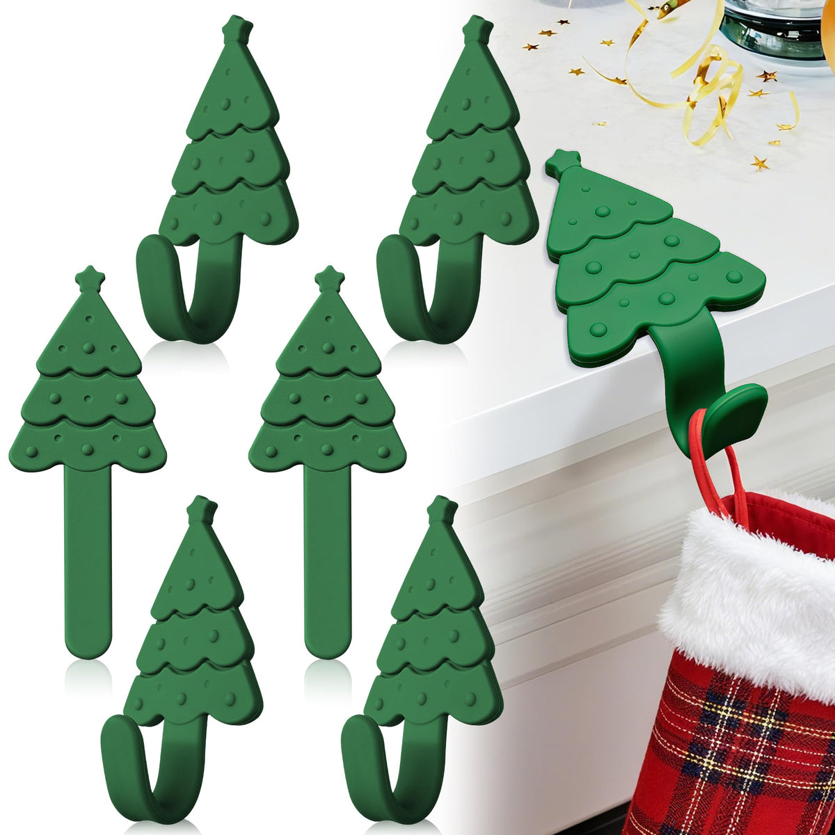 Nearockle 6 Pack Christmas Stocking Holders Garland Hangers for Mantle, Freely Bendable Adjustable Silicone Mantle Hangers, Counter Tables Window Fireplace Decoration (Green)