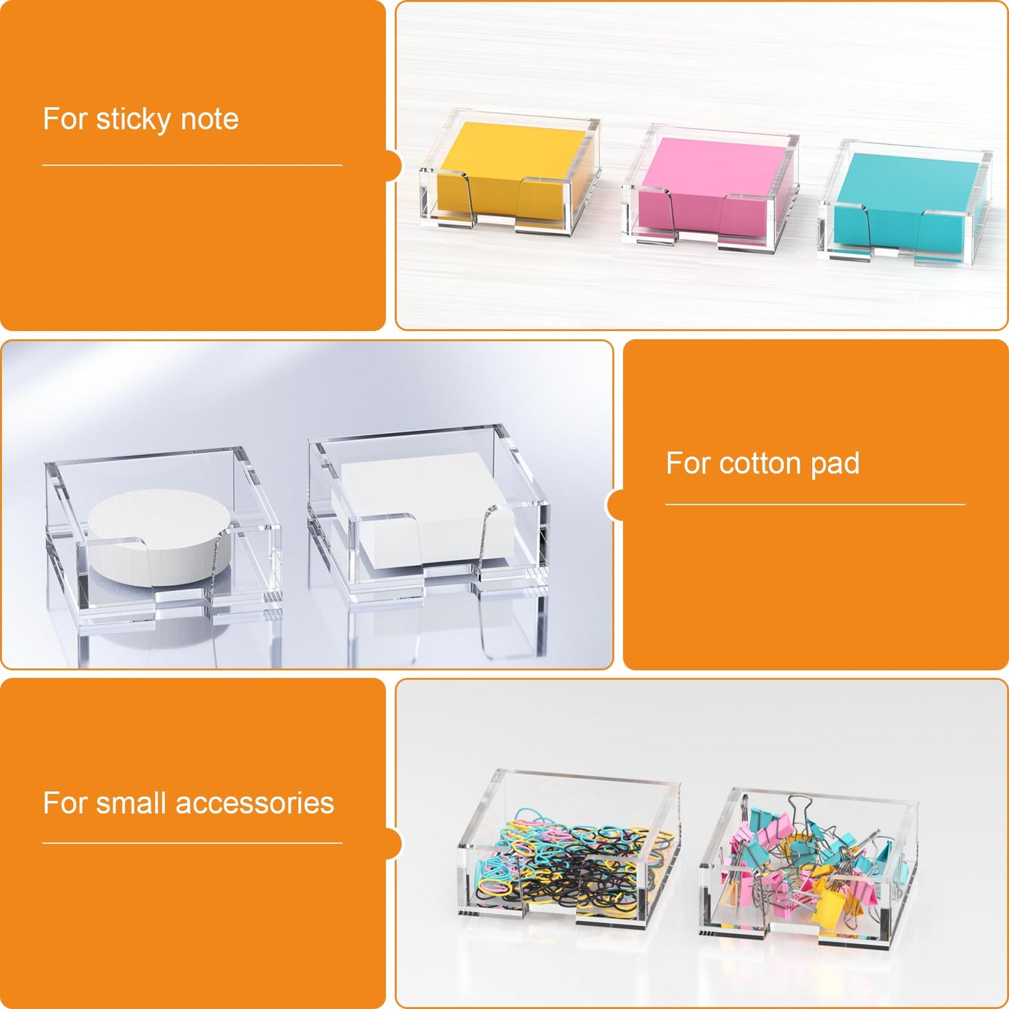 Beego Modern Elegant Crystal Clear Acrylic Sticky Note Holder Organizer - 3x3 in Square Notepad Holder - 3 Count - No Pads - Office Desk Organization