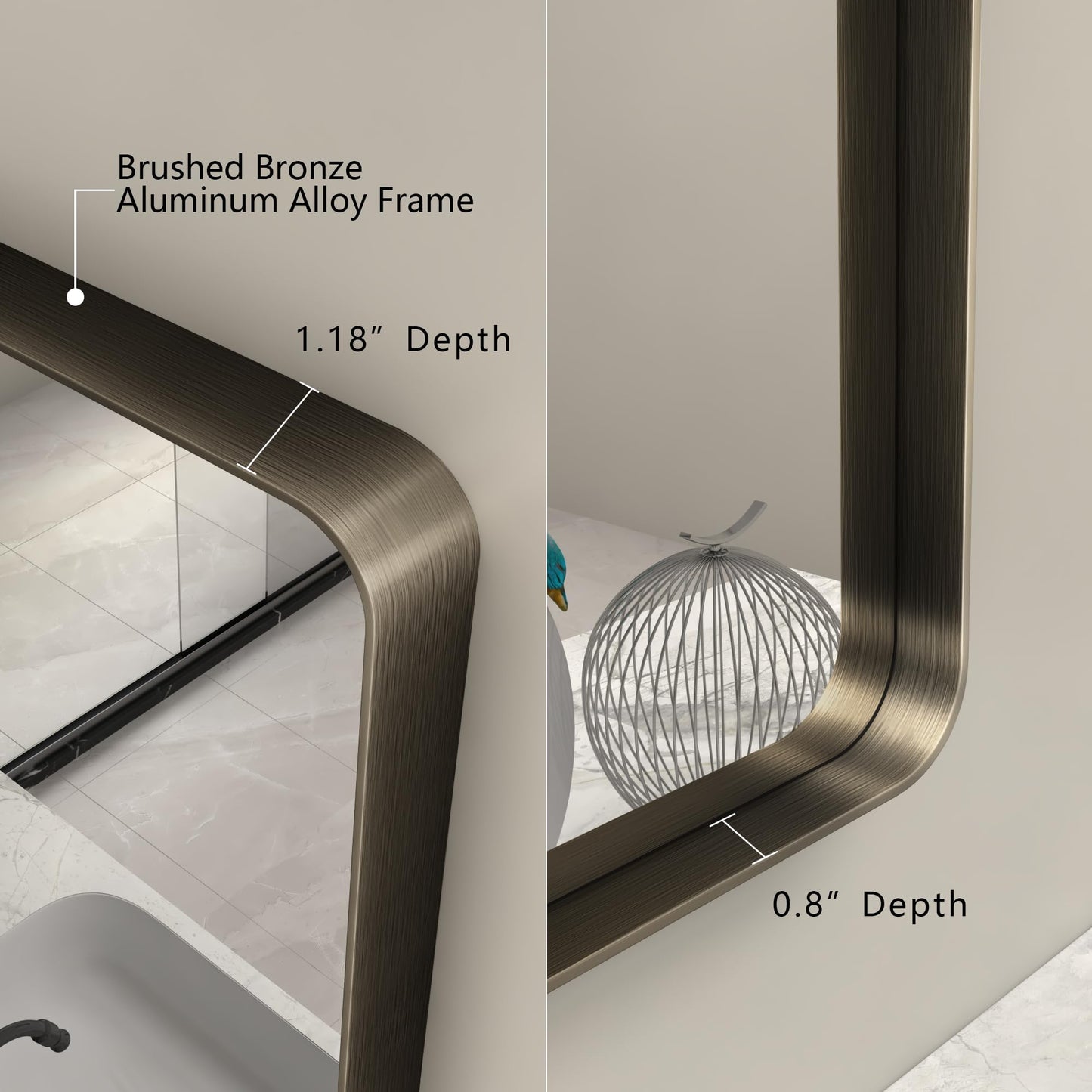 CHARMOR 36x36 Square Bathroom Framed Mirror for Wall, Brushed Bronze Metal Bathroom Vanity Mirror, Rounded Rectangle Mirror, Anti-Rust, Tempered Shatterproof (Horizontal/Vertical)