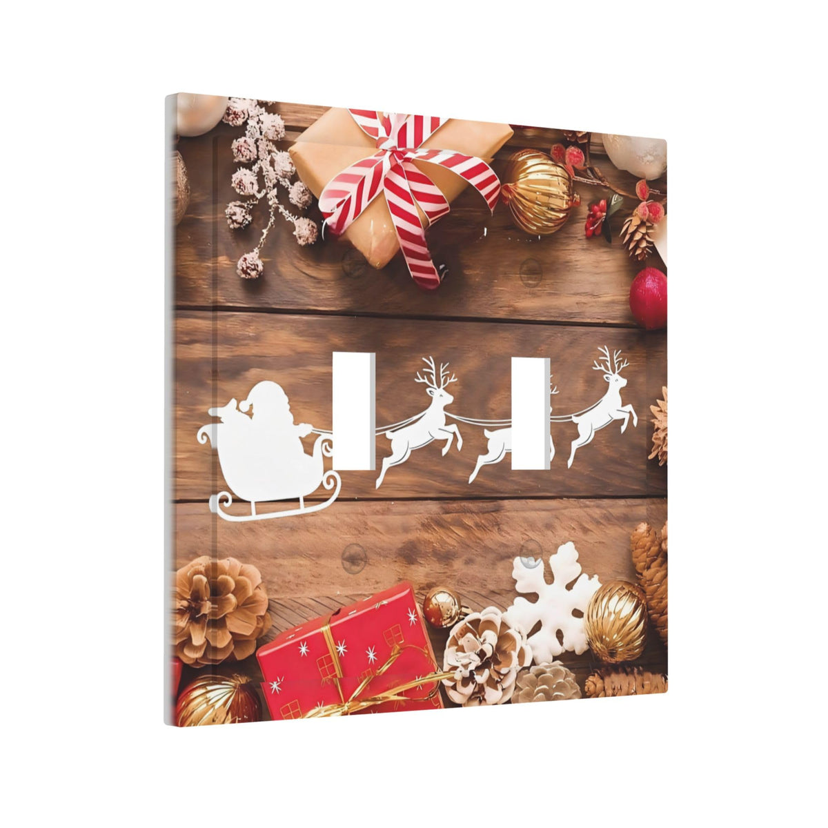 Decorative Art Light Switch Covers Christmas Sleigh & Gifts 2 Gang Double Toggle Wall Plate Decorative Switchcover Electrical Switchplate for Home Decor