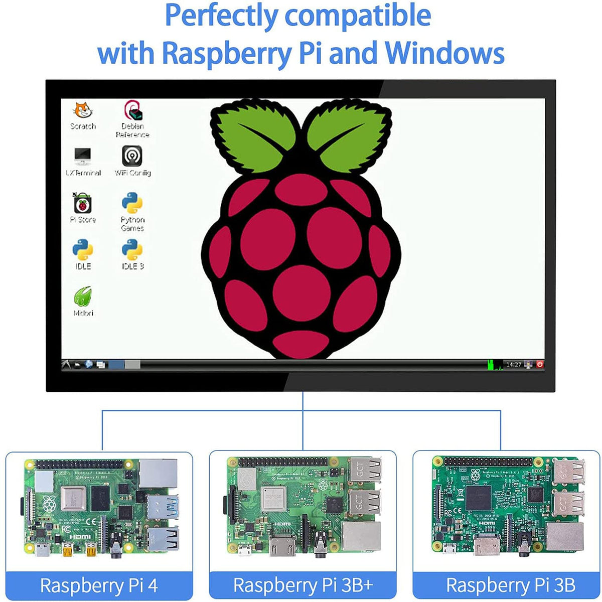 HMTECH Raspberry Pi Screen 10.1 Inch Touchscreen Monitor 1024x600 Portable HDMI Monitor 16:9 IPS Screen Display for Raspberry Pi 5/4/3/2/Zero/B/B+ Win11/10/8/7, Free-Driver