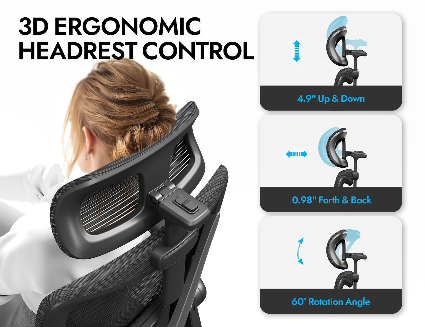 Black Ergonomic Office Chair - Mesh Desk Chair with Adjustable Lumbar Support High Back Computer Gaming Chairs - Big and Tall Office Chairs Adults, Comfortable for Long Hours
