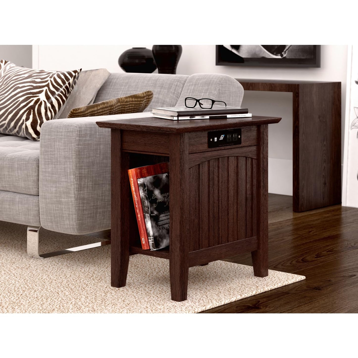 AFI Nantucket Chair Side Table with Built-in Charger in Burnt Amber