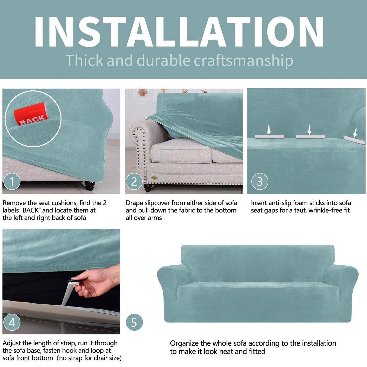 YEMYHOM Real Velvet Couch Covers for 2 Cushion Couch High Stretch 1 Piece Loveseat Slipcover for Pets Dogs Anti Slip Love Seat Sofa Slipcover Furniture Protector (55"-69", Dusty Blue)