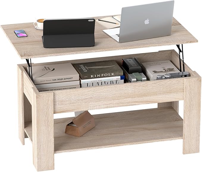 FDW Lift Top Coffee Table with Lift Tabletop Hidden Compartment and Storage