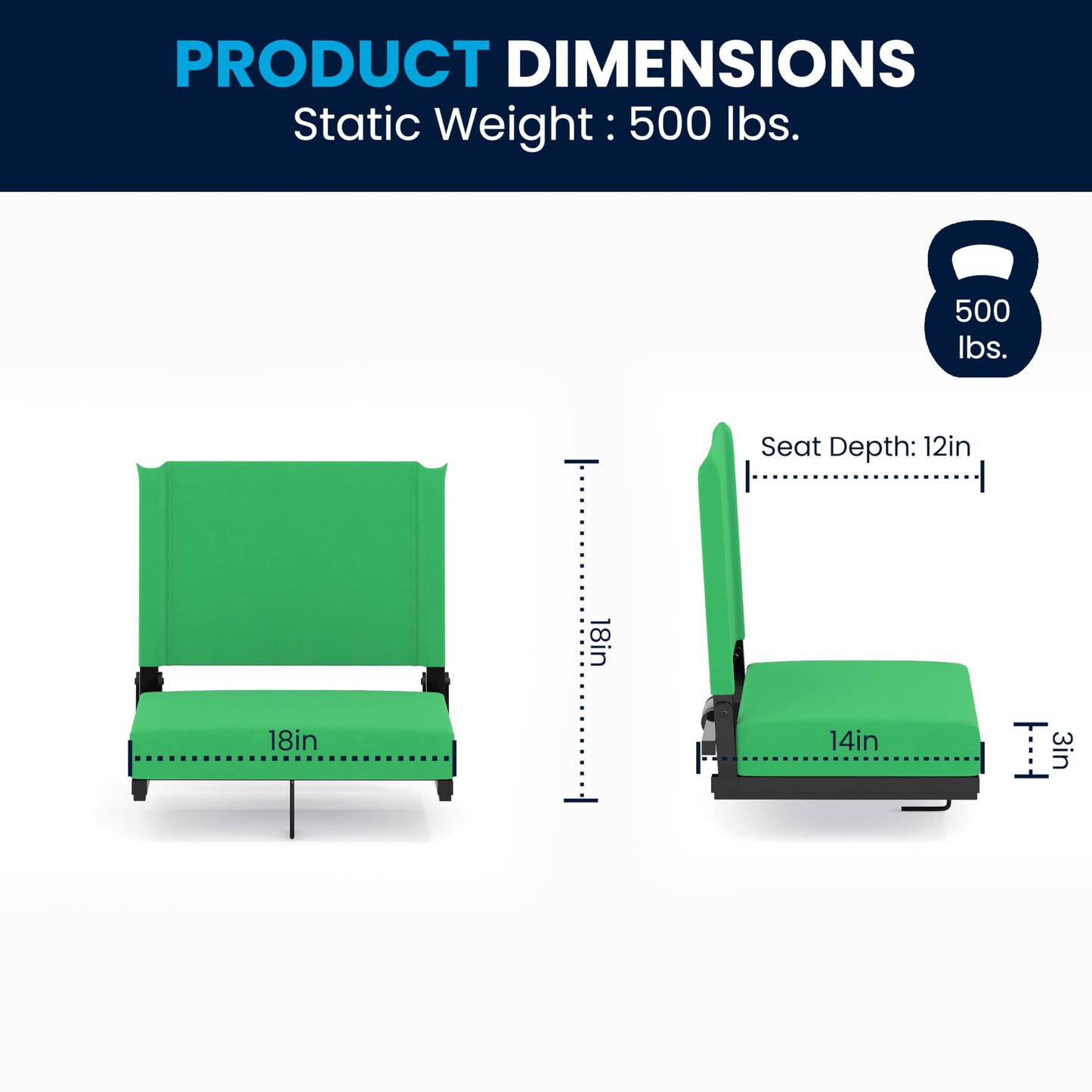 Flash Furniture Grandstand Portable Stadium Seat for Bleachers or Benches, Folding Padded Stadium Chair with Carrying Handle, 500 lb. Weight Capacity, Bright Green