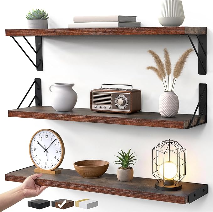 BAYKA 23-in Floating Wall Shelves, Rustic Wood Wall Shelves