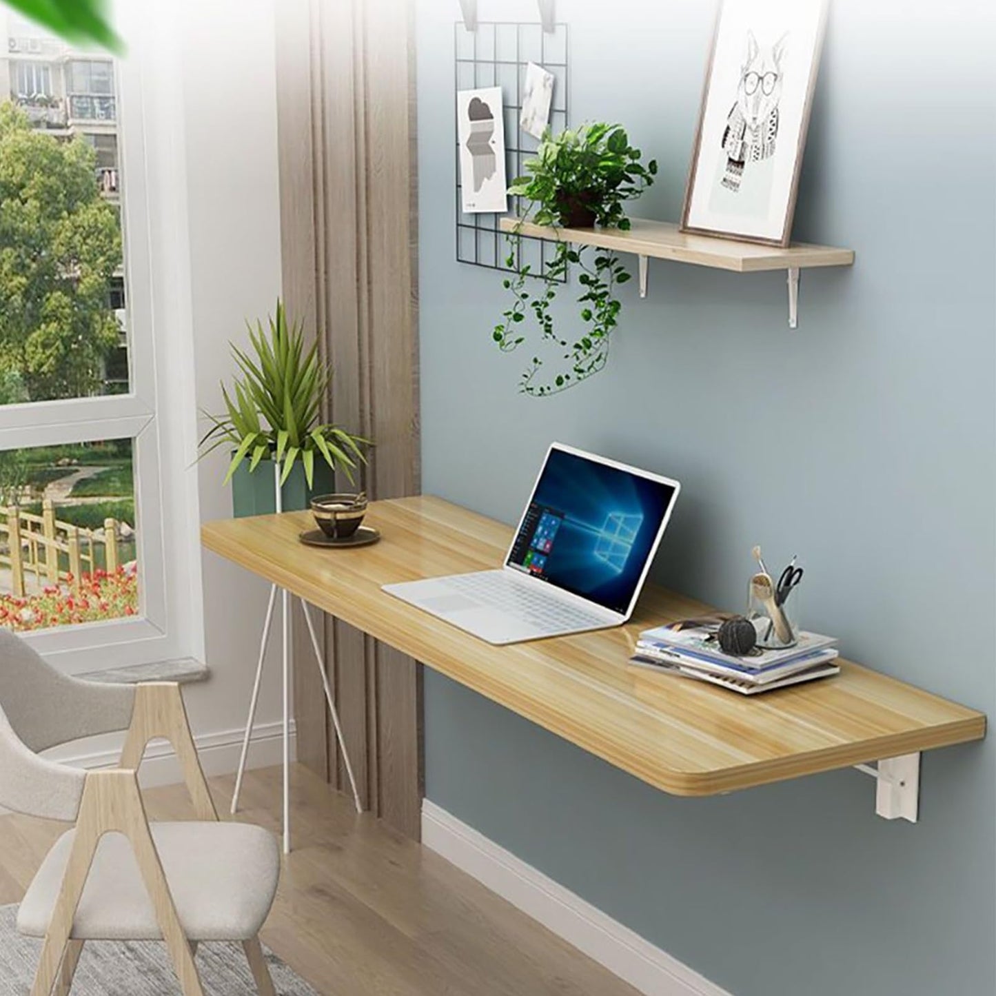 Fold Down Table Wall Mounted，Wall Mounted Table, Folding Wall Mounted Murphy Desk Drop-Leaf Table, Space Saving Fold Down Floating Desk for Study, Bathroom Or Laundry Room (Color : Teak col