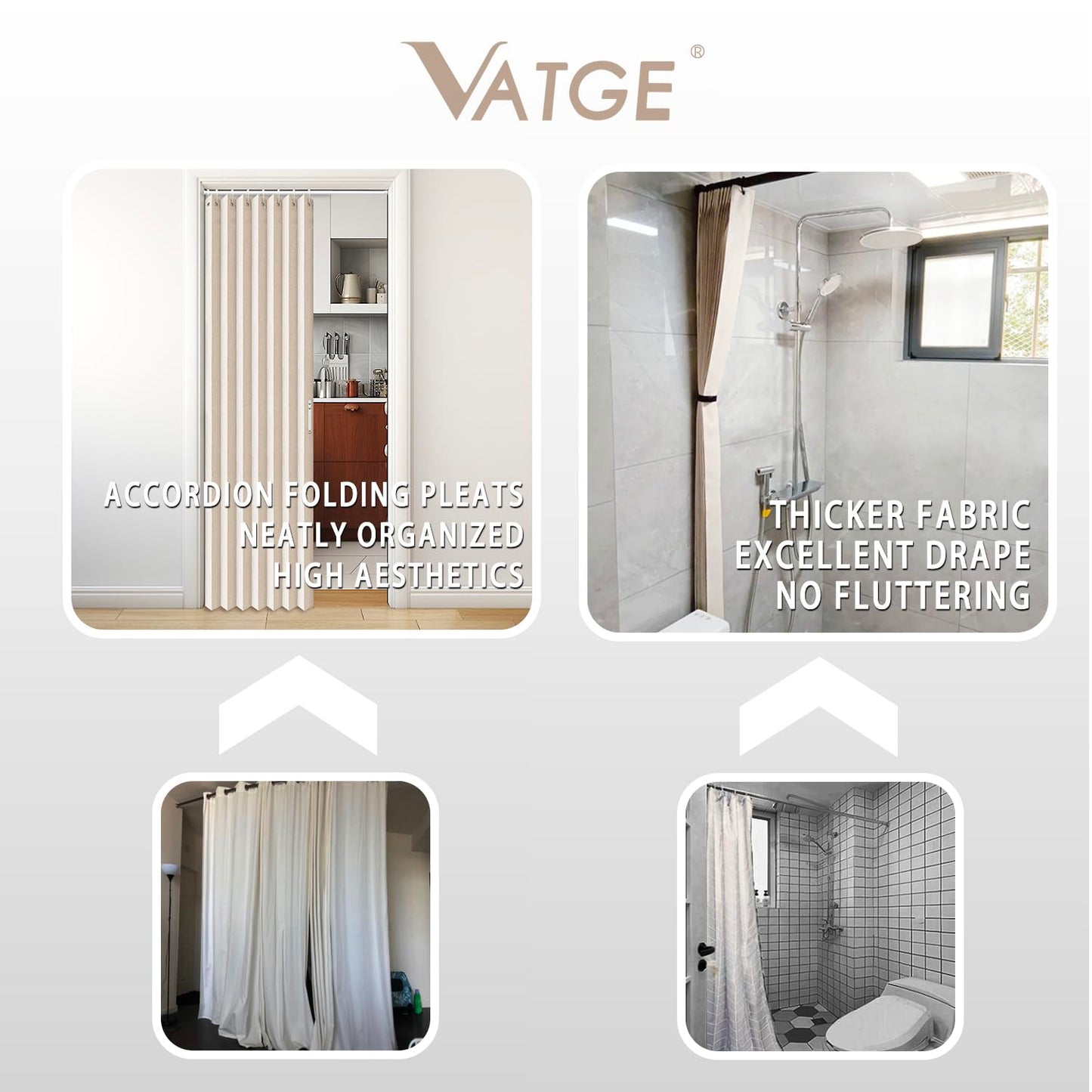 Vatge Closet Curtains, Accordion Style Door Curtains for Doorways, Pleated Folding Doors Curtain for Closet and Room Divider, 1 Panel, W39 x L78, Beige