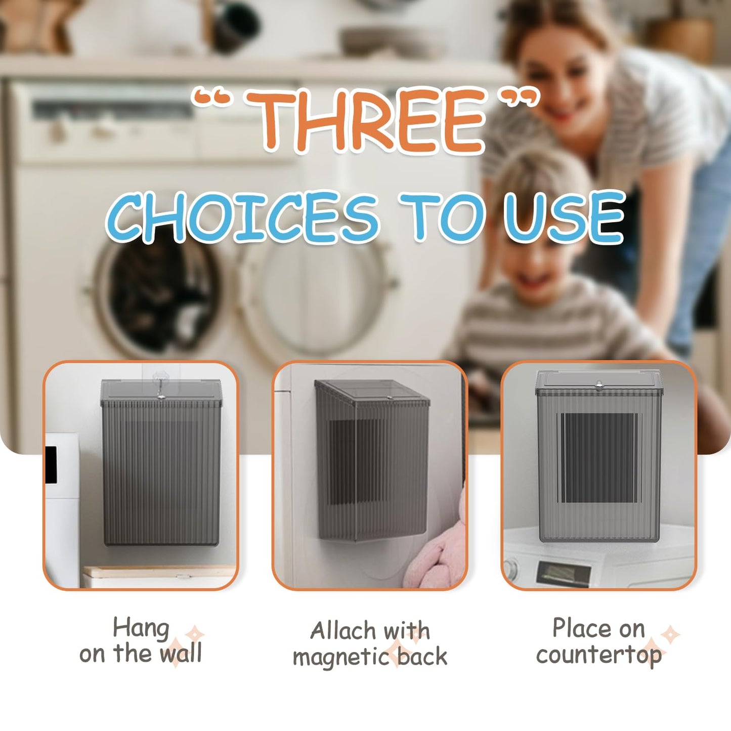 Sealegend Magnetic Slim Trash Can Wastebasket with Lid, Lint Bin, Storage Bins Perfect for Kitchen, Fridge, Cabinet, Bathroom, Laundry Room Organization, Black