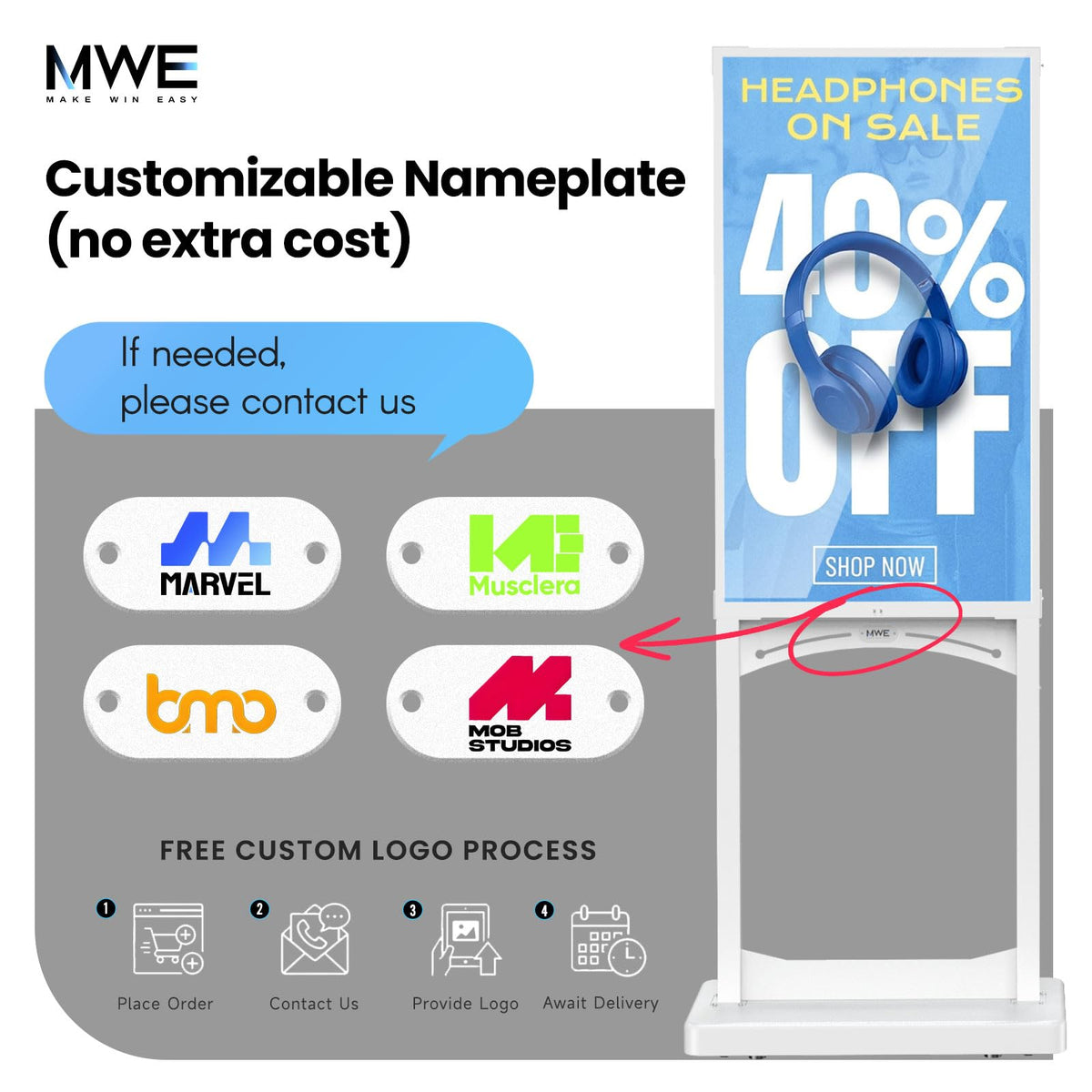 MWE 43 Inch Indoor Digital Signage Display, 1000 Nits Window Advertising Display Kiosk, Free Custom Logo Nameplate, Support Floor Standing or Ceiling Mounted, for Retail Store Window Promotion