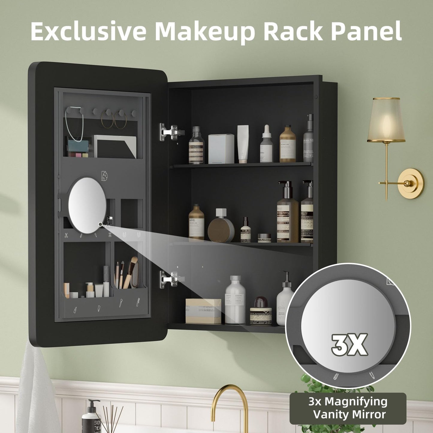YTSMIR 20×28 Black Medicine Cabinet with Mirror, Bathroom Medicine Cabinet with Mirror for Vanity Wall Mounted & Recessed with Cosmetics Storage Rack, 2 Stable and Removable Shelves, Easy Installation