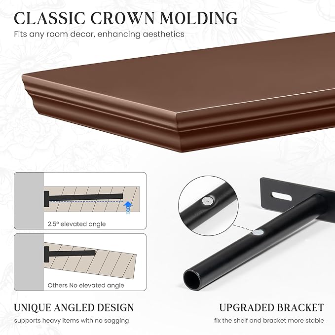 Fun Memories Floating Shelves 55 Inch Long, 9.3 Inch Deep Classic Crown Molding