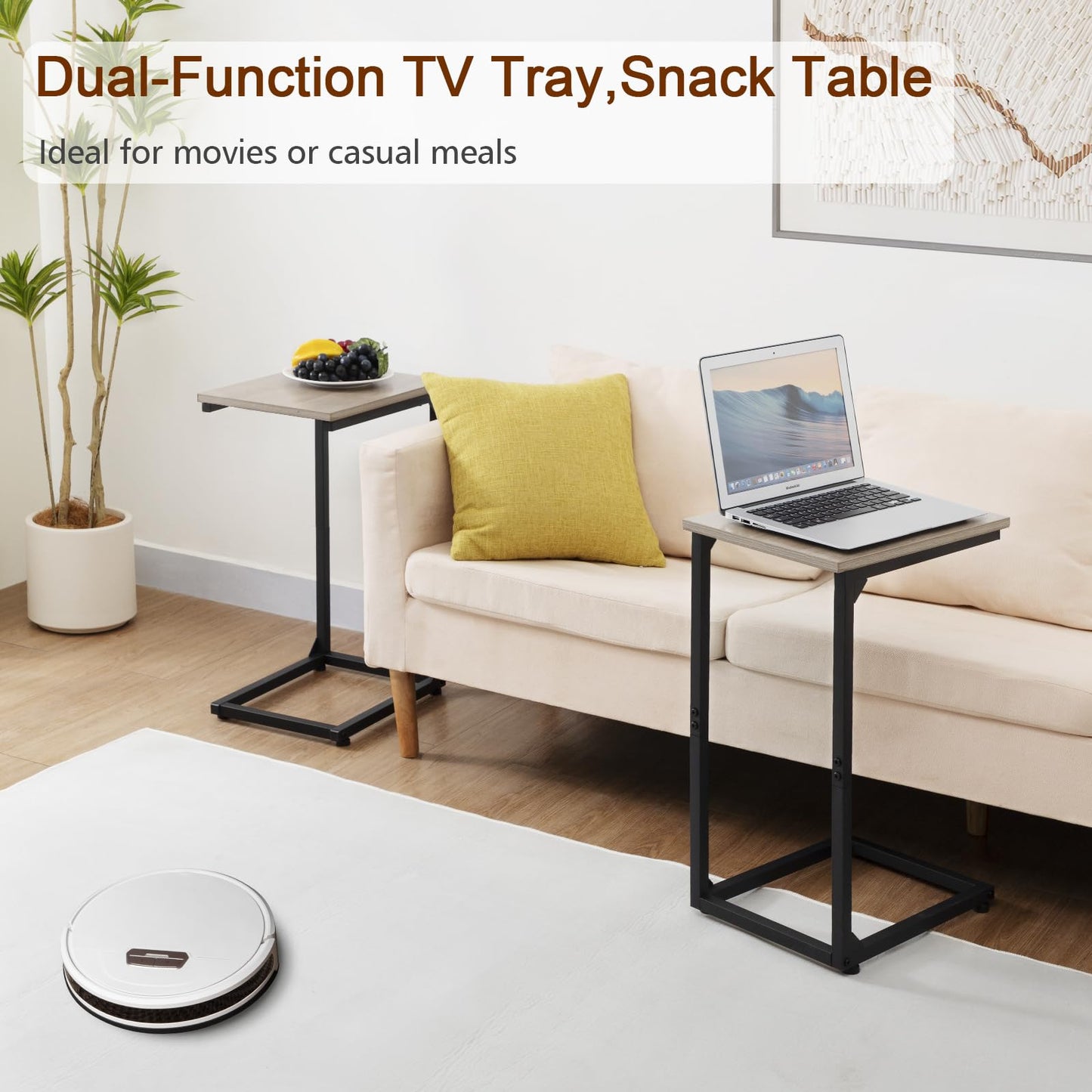 AMHANCIBLE C Shaped End Table, Slide Under Couch Table for Sofa, TV Tray Snack Table, Small Side Table for Small Space, Living Room, Grey HET02CGY-1
