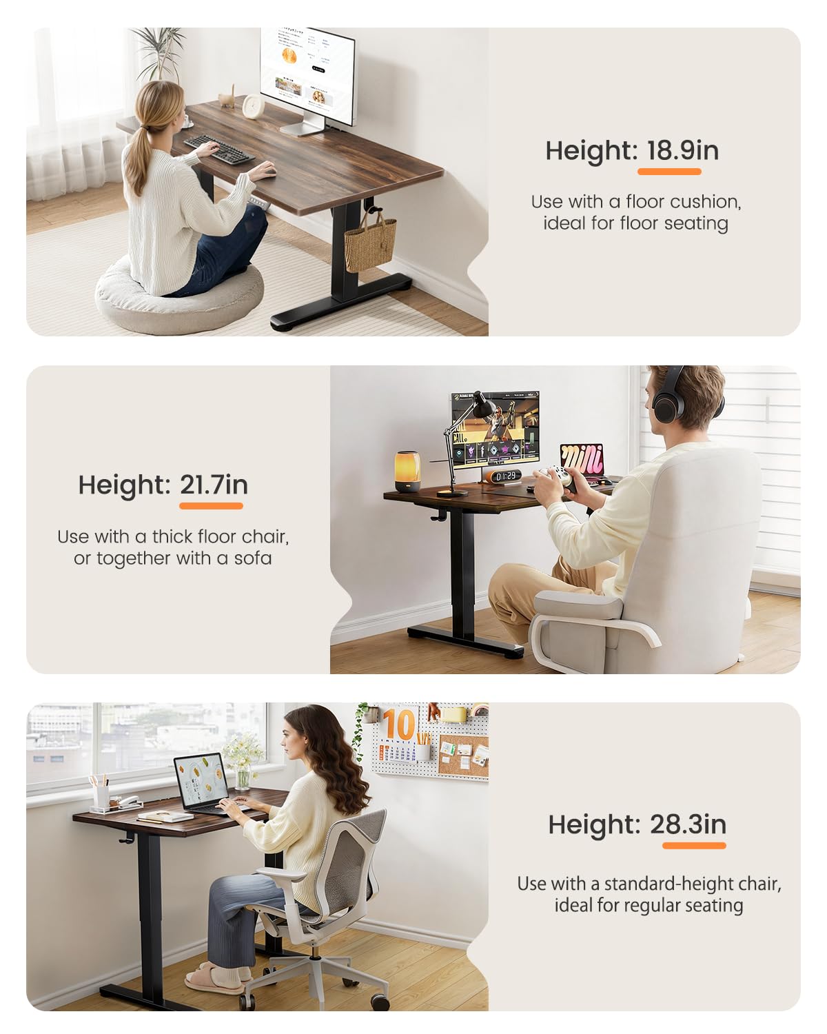 ErGear Low Height Adjustable Desk, Lifts 18.9-28.4 Inches, 35 X 20 Inches Electric Standing Desk for Kids, 4 Height Memory Settings & Storage Hooks, Home Office Computer Table & Study Desk, Walnut