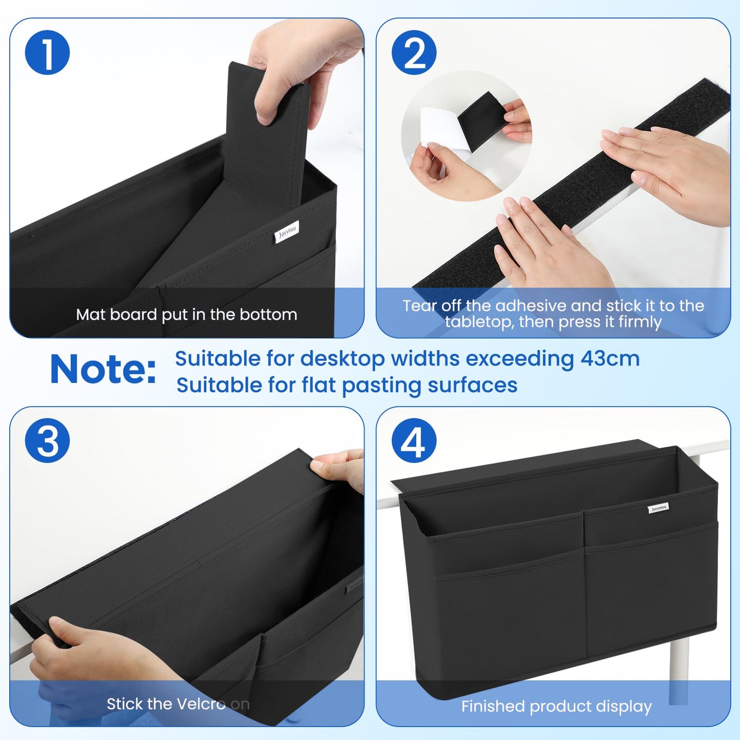 JOYYTUU Desk Side Hanging Organizer, Adhesive Storage Bag with Pockets for Magazine Ipad Notebook, for End Tables Home Office Desks Computer Workstations Dressing Table, Black
