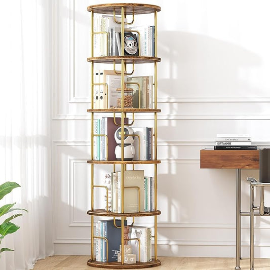 5Tier Rotating Bookshelf, 360 ° Display Stackable Spinning Bookshelf Tower