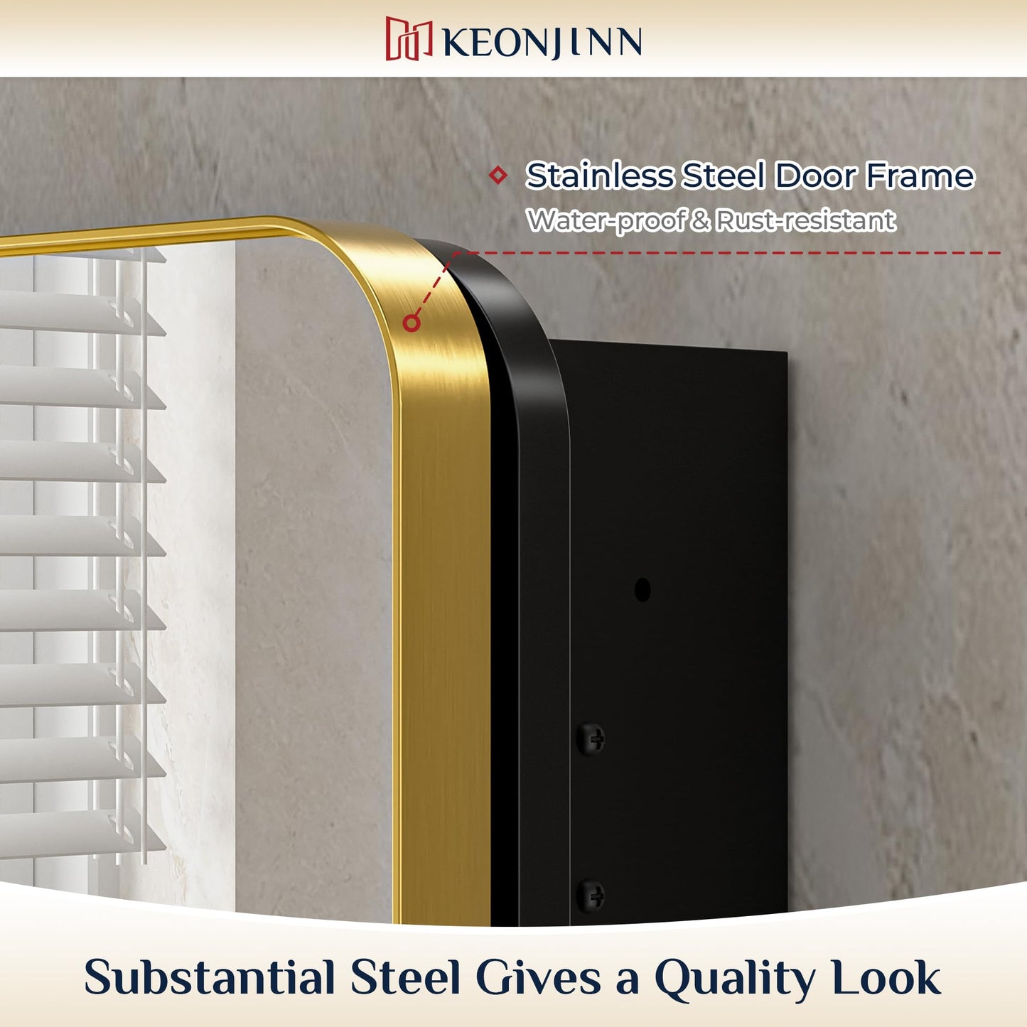 Keonjinn Gold Bathroom Medicine Cabinet with Mirror 16 x 24 Inch, Small Brushed Brass Medicine Cabinet, Stainless Steel Framed, Stepless Adjustable Shelves, DTC Hinges, Recessed or Surface Mount