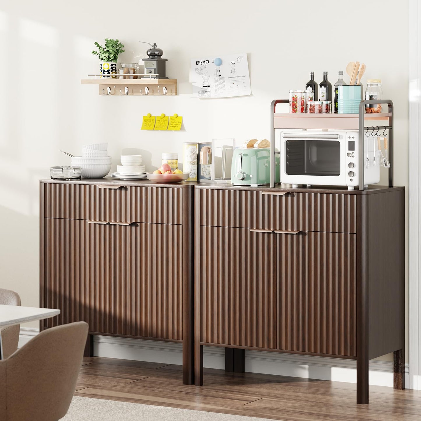 Fluted Buffet Cabinet with Storage - Modern Sideboard Accent Credenza with Doors & Drawer Wood Console Coffee Table Bar Counter for Living Room Kitchen Dining Room Entryway, Easy Assembly 31" Walnut