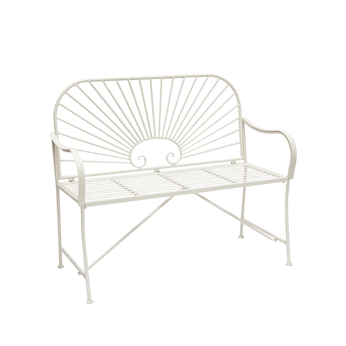 XBrand 44" L Iron Sun-Patterned Seat for Two, Patio & Porch Furniture for Park, Yard, Lawn, Balcony, Backyard – White