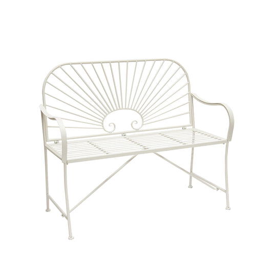 XBrand 44" L Iron Sun-Patterned Seat for Two, Patio & Porch Furniture for Park, Yard, Lawn, Balcony, Backyard – White