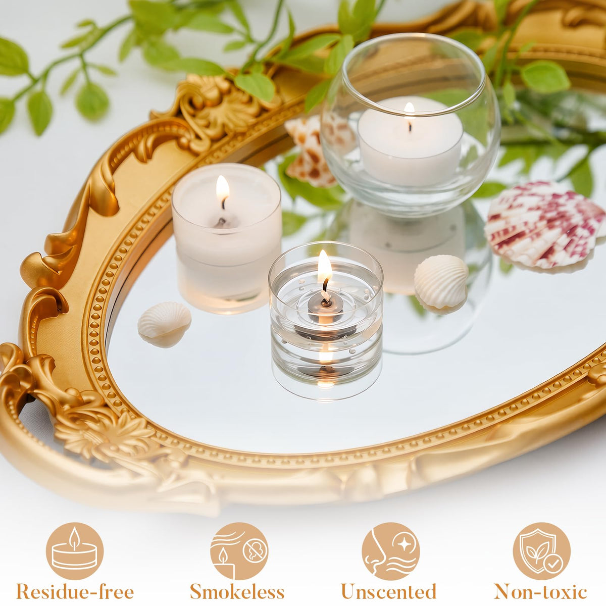 Ashlux 4H Palm Tea Lights Set |Unscented Dripless Smokeless Clean Burning Long Lasting Candles for Wedding Home Decor Dinner Church Holi