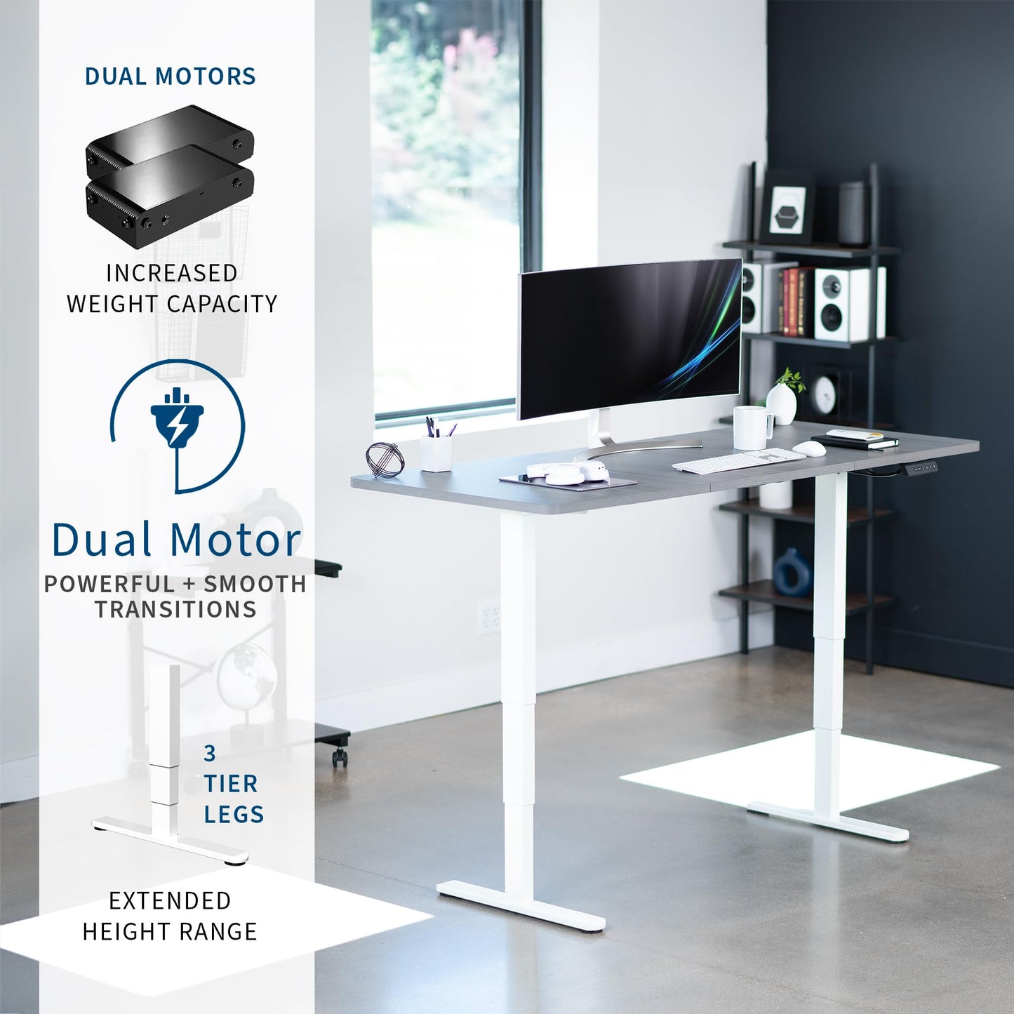 VIVO Electric 71 x 30 in Dual Motor Sit Stand Desk, Memory Height Adjustment, 2B Series, Dark Gray Top White Frame, DESK-KIT-2W7G