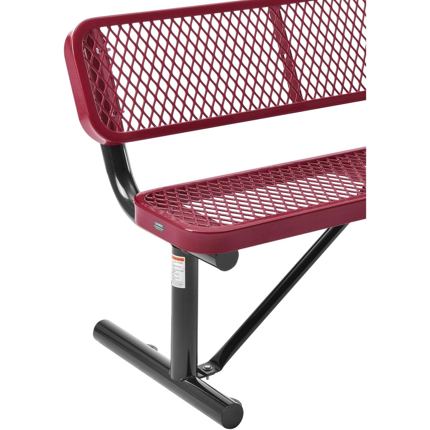 Global Industrial 48" L Outdoor Steel Bench with Backrest, Expanded Metal, Red
