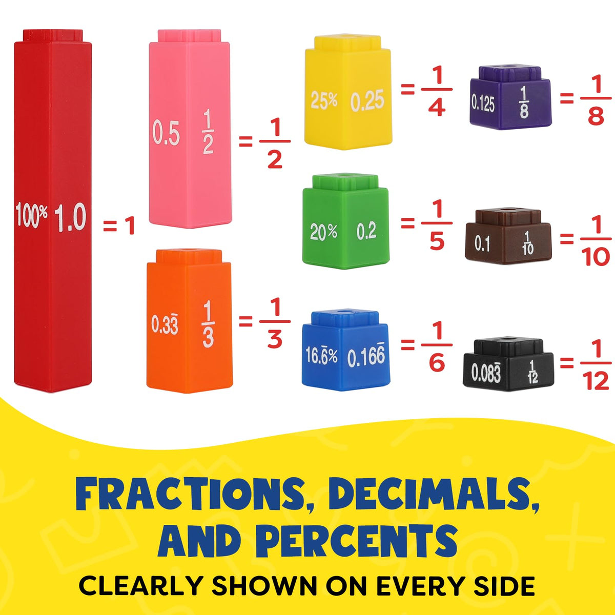 Aizweb Interlocking Fraction Manipulatives Cubes-Fraction Tiles Blocks,Equivalency Percent Decimals Cubes,Math Games Activity for Elementary Kids,Fraction Learning Tools Homeschool Classroom Supplies