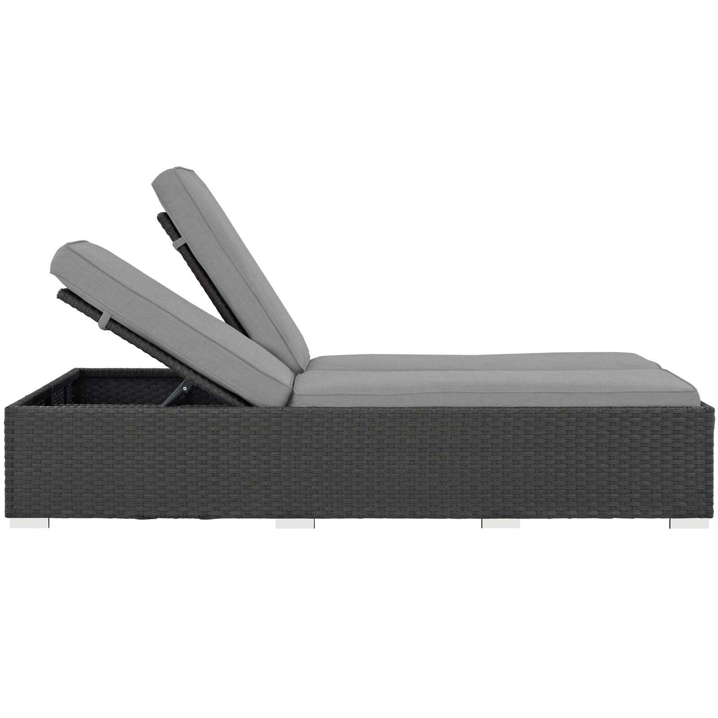 Modway Sojourn Wicker Rattan Outdoor Patio Sunbrella Fabric Double Chaise in Chocolate Gray