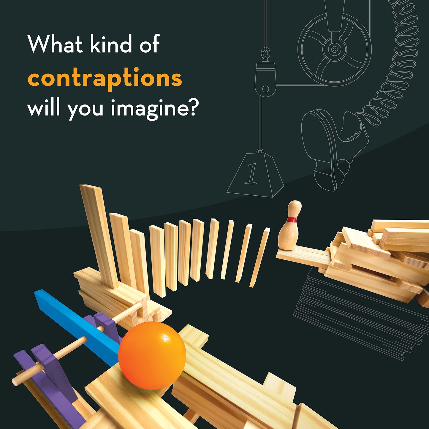 MindWare KEVA Contraptions Reactions Planks Building Toy - 178 KEVA Building Planks (191 Piece Set) - Free-Form Wood Building Set for Kids to Create Their Own Ball Maze – Ages 7 & Up