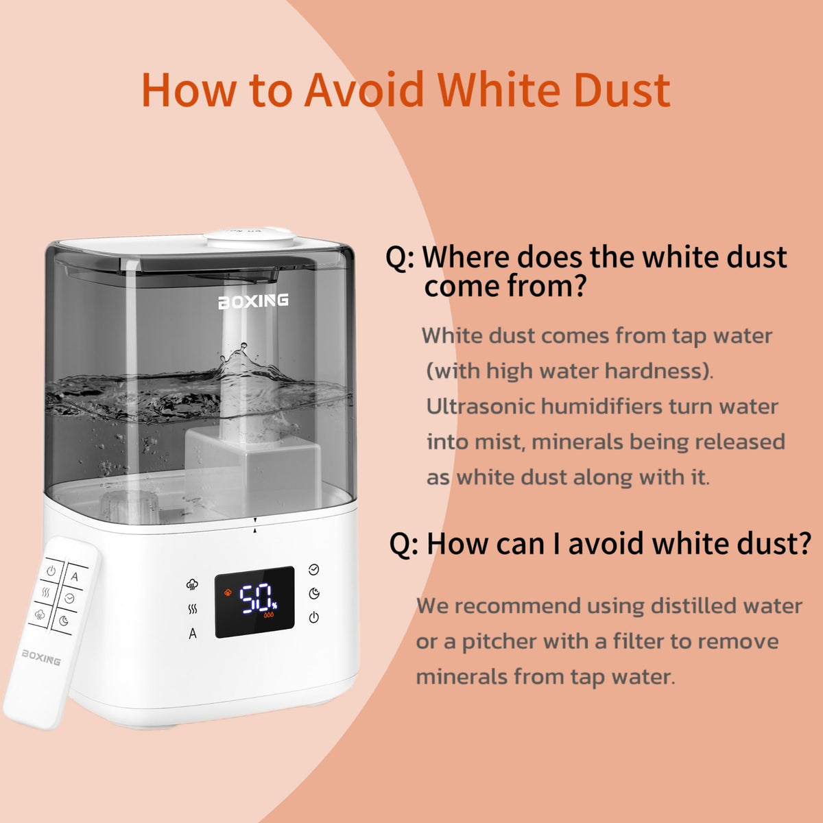 BOXING 4.5L Warm and Cool Mist Ultrasonic Humidifier for Bedroom Large Room, Top Fill Essential Oil Diffuser with Remote, Auto Shut-Off Quiet Sleep Mode, Humidistat, Timer, BPA-Free, 45H Runtime