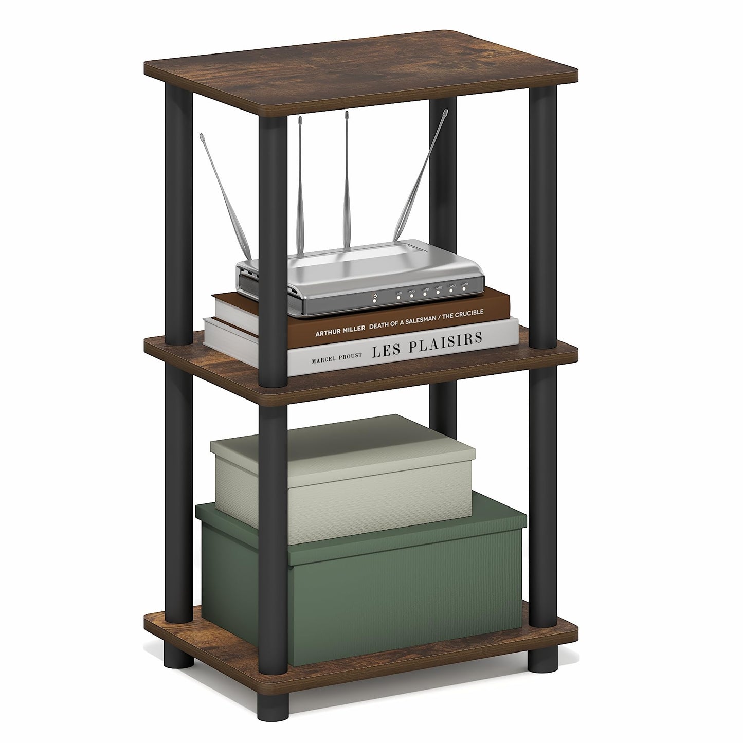 Furinno Turn-N-Tube Storage Shelves, 3-Tier Open Frame Book Shelf, Standing Corner Shelf, Toolless Assembly, Open Shelves, for Organization and Storage, Living Room, Garage, Home Office, Amber Pine