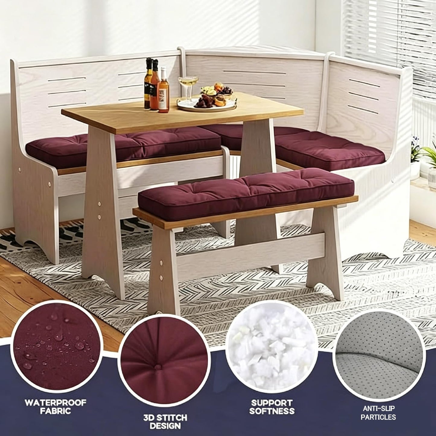 CTLAMK Breakfast Nook Cushions Set of 4, Waterproof Oxford Fabric Kitchen Nooks Cushions, Soft Polyester Filling Cozy Supportive Nooks Cushion, Breakfast Nook Cushion Cozy Dining Area Seating,Red
