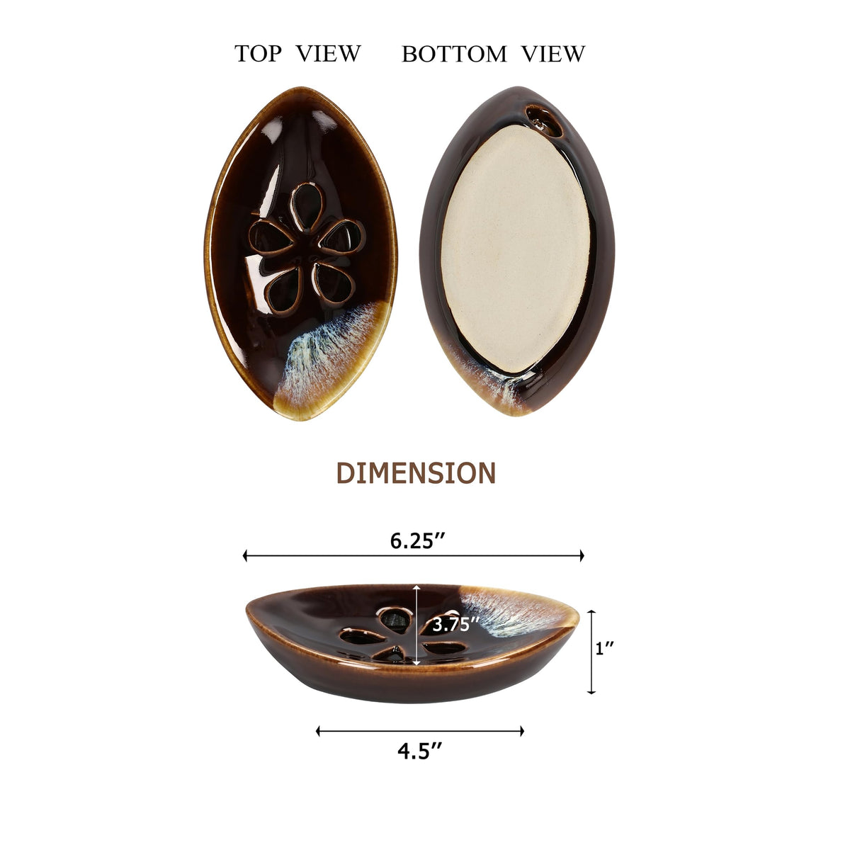 LungMongKol Shop Ceramic Soap Dish with Self Draining Tray for Bar Soap, Bathroom, Kitchen (Brown No.3)